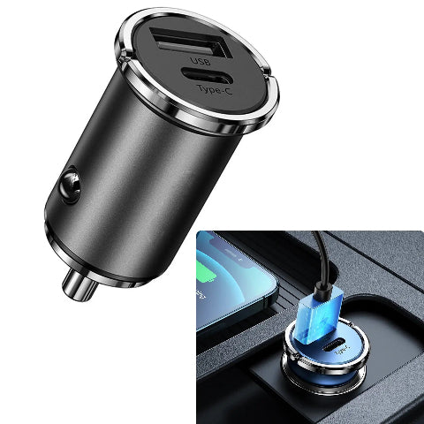 Carregador de Carro Compacto – Duas Portas USB e Rápido