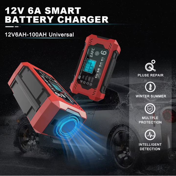 インテリジェントカー バッテリー チャージャー 12V/24V - LCD表示 & 自動保護