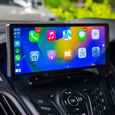 Ecrã de Carro Multifuncional – Suporte para Câmera de Recuo e Controlo Vocal 