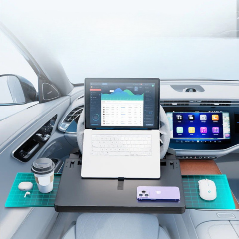 Multifunktionales Tablet Für Das Autolenkrad - Mobiles Büro & Essen Im Auto