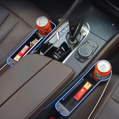 Organizator de scaune auto cu iluminare LED - depozitare practică și ambianță modernă