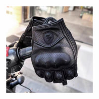 Luvas de Moto de Dedos Cortos em Couro PU – Estilo Biker Retro & Respiráveis Verão 