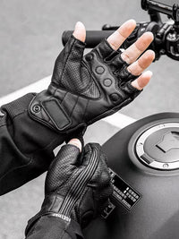 Luvas de Moto de Dedos Cortos em Couro PU – Estilo Biker Retro & Respiráveis Verão 