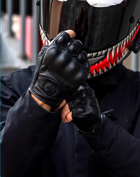 Luvas de Moto de Dedos Cortos em Couro PU – Estilo Biker Retro & Respiráveis Verão 
