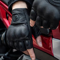Luvas de Moto de Dedos Cortos em Couro PU – Estilo Biker Retro & Respiráveis Verão 